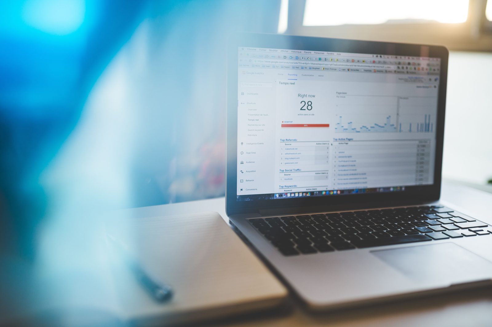Laptop screen showing a real-time analytics dashboard